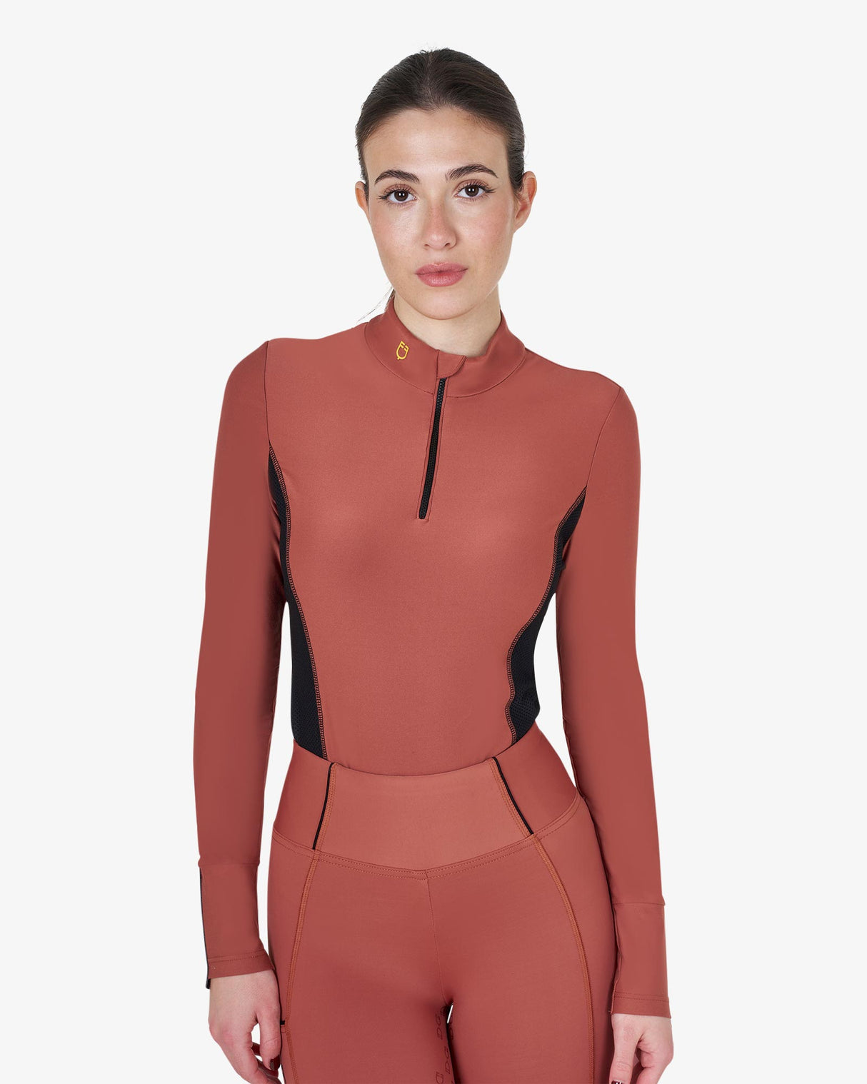 Women's long-sleeved training technical polo shirt - REDWOOD