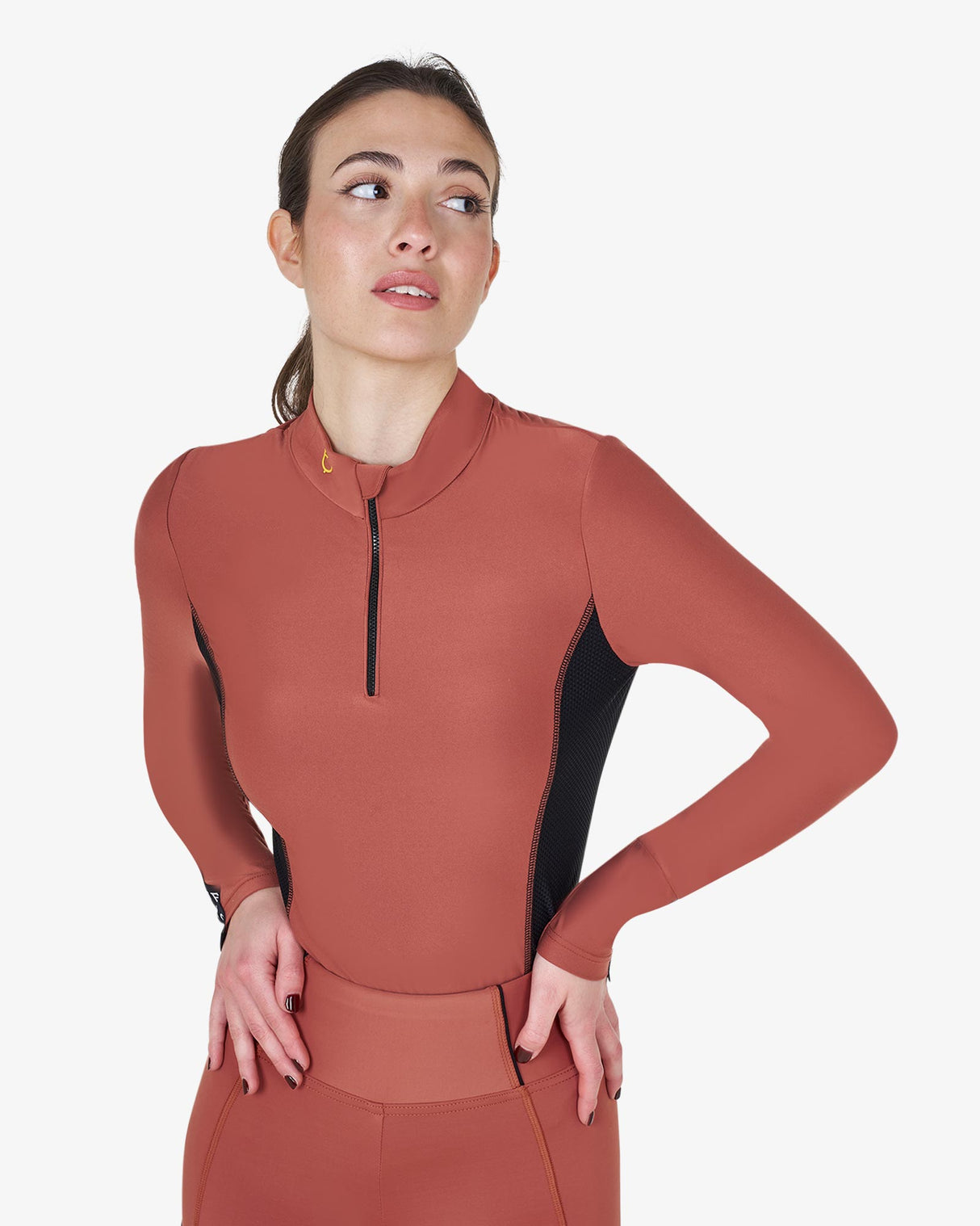 Women's long-sleeved training technical polo shirt - REDWOOD