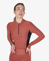 Women's long-sleeved training technical polo shirt - REDWOOD