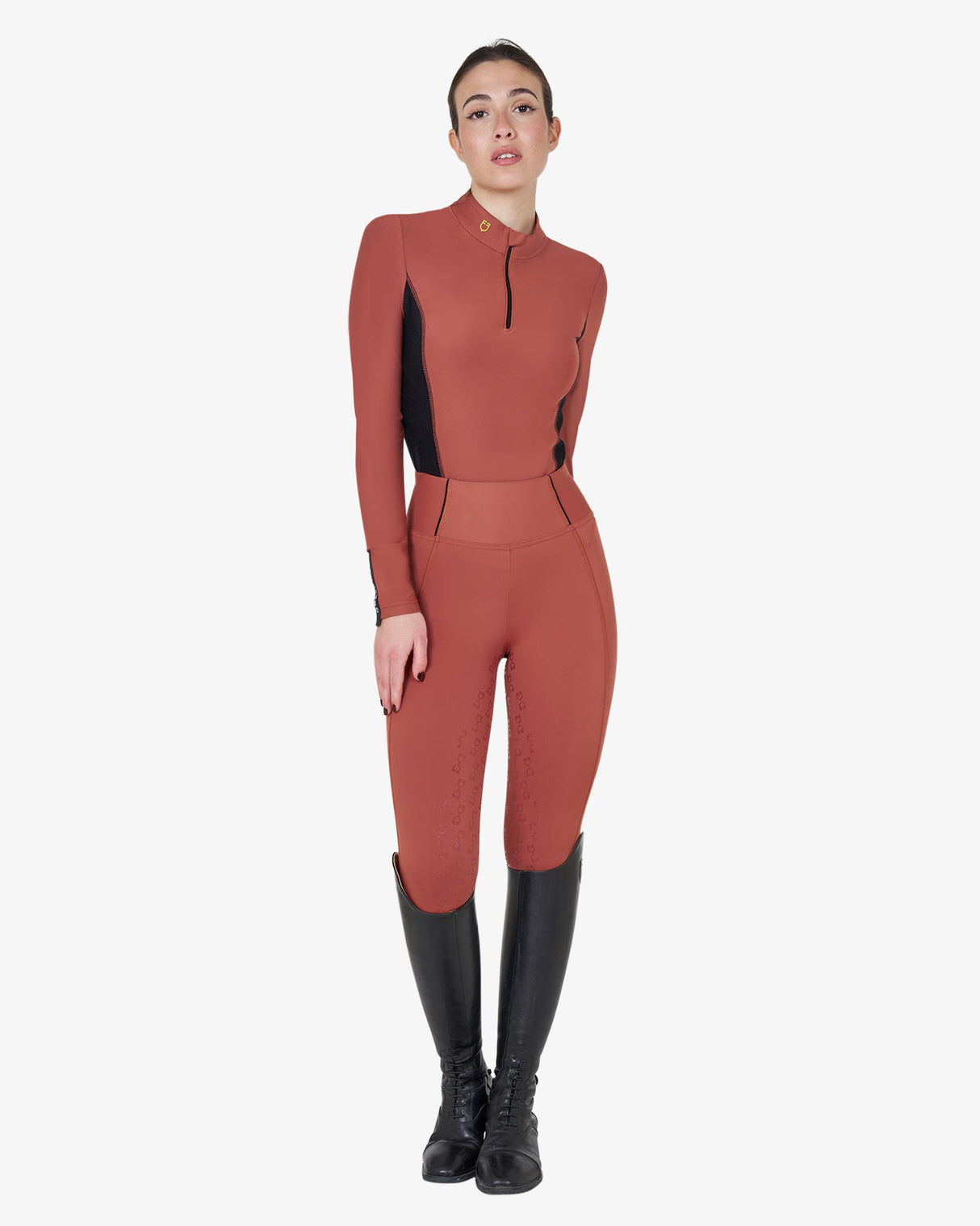 Women's long-sleeved training technical polo shirt - REDWOOD