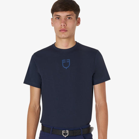 Equestro Men's Basic T-Shirt With Tone-On-Tone Logo #colour_blue