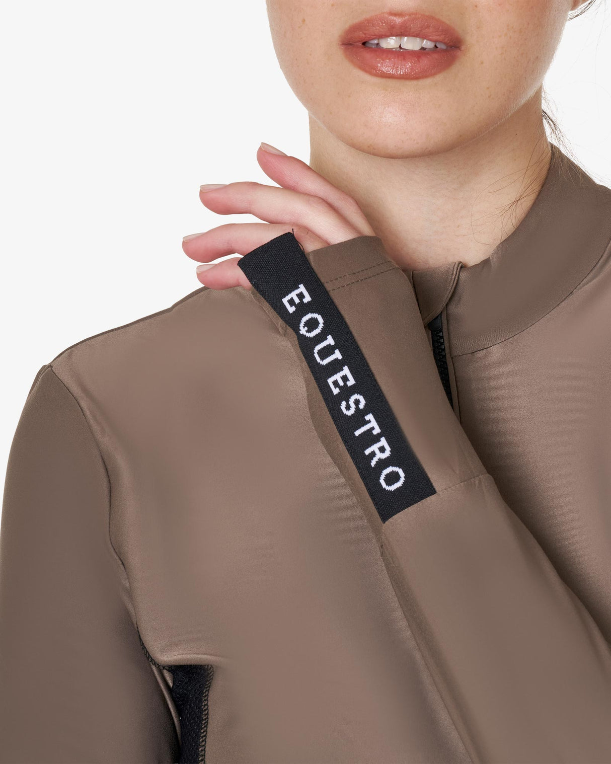 Women's long-sleeved training technical polo shirt - WALNUT