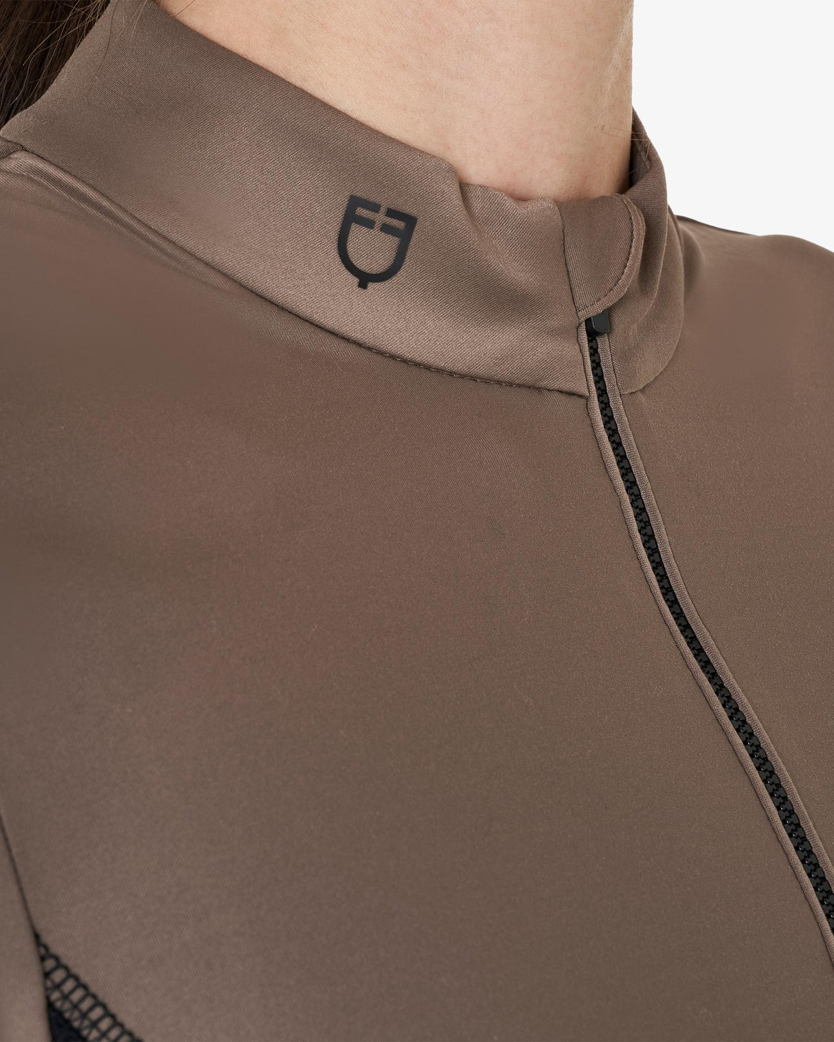 Women's long-sleeved training technical polo shirt - WALNUT