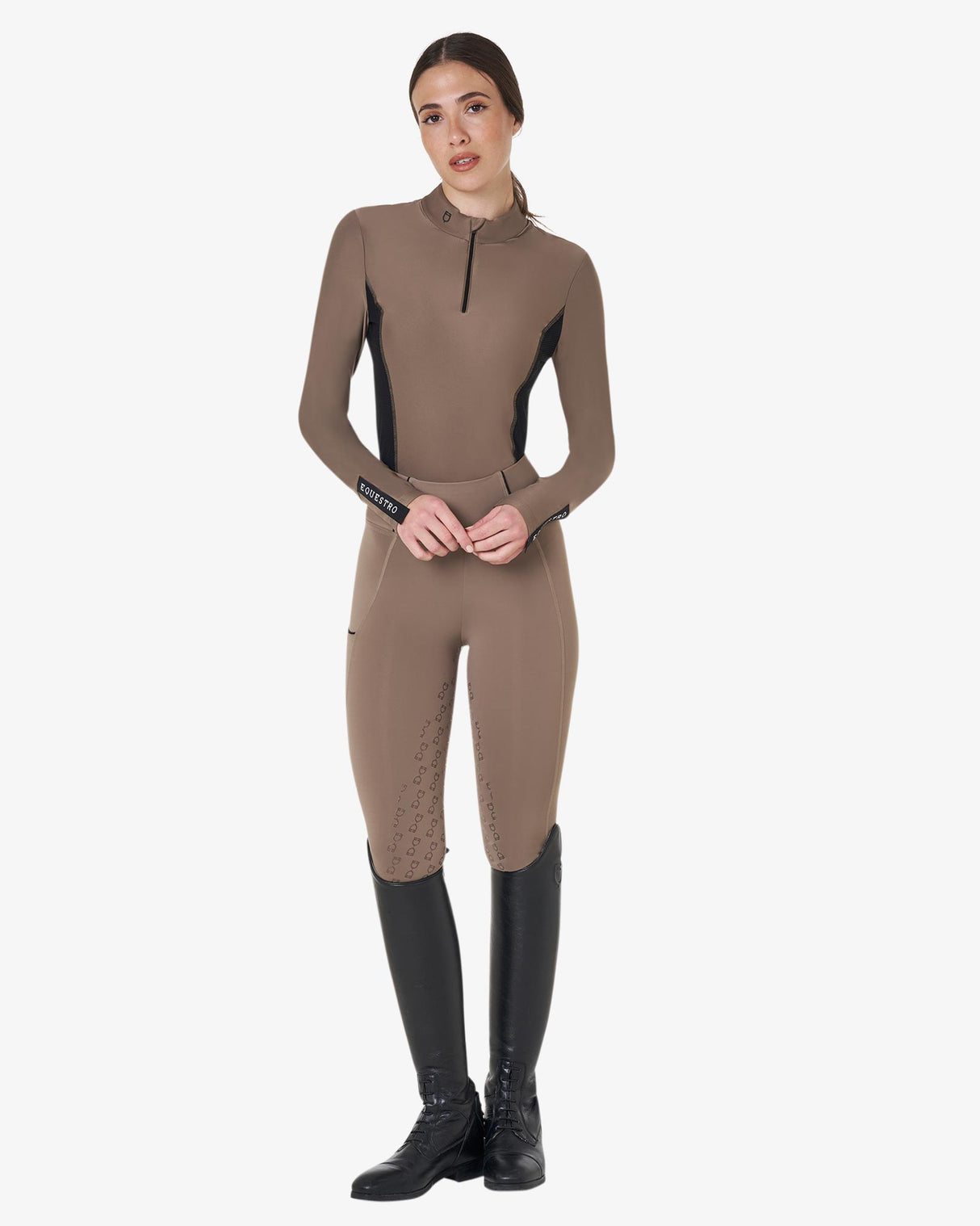 Women's long-sleeved training technical polo shirt - WALNUT