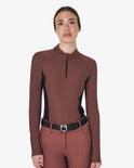 Women's long-sleeved training technical polo shirt - MARRON