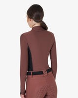 Women's long-sleeved training technical polo shirt - MARRON