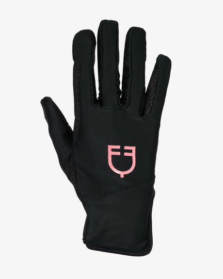 Equestro Women's Gloves In Special Elastane Fabric With Logo #colour_black-pink