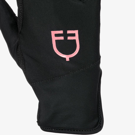 Equestro Women's Gloves In Special Elastane Fabric With Logo #colour_black-pink