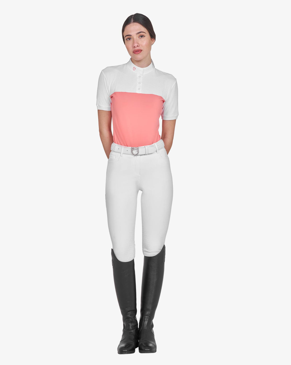Equestro Women's Slim Fit Polo Shirt In Technical Fabric And Mesh