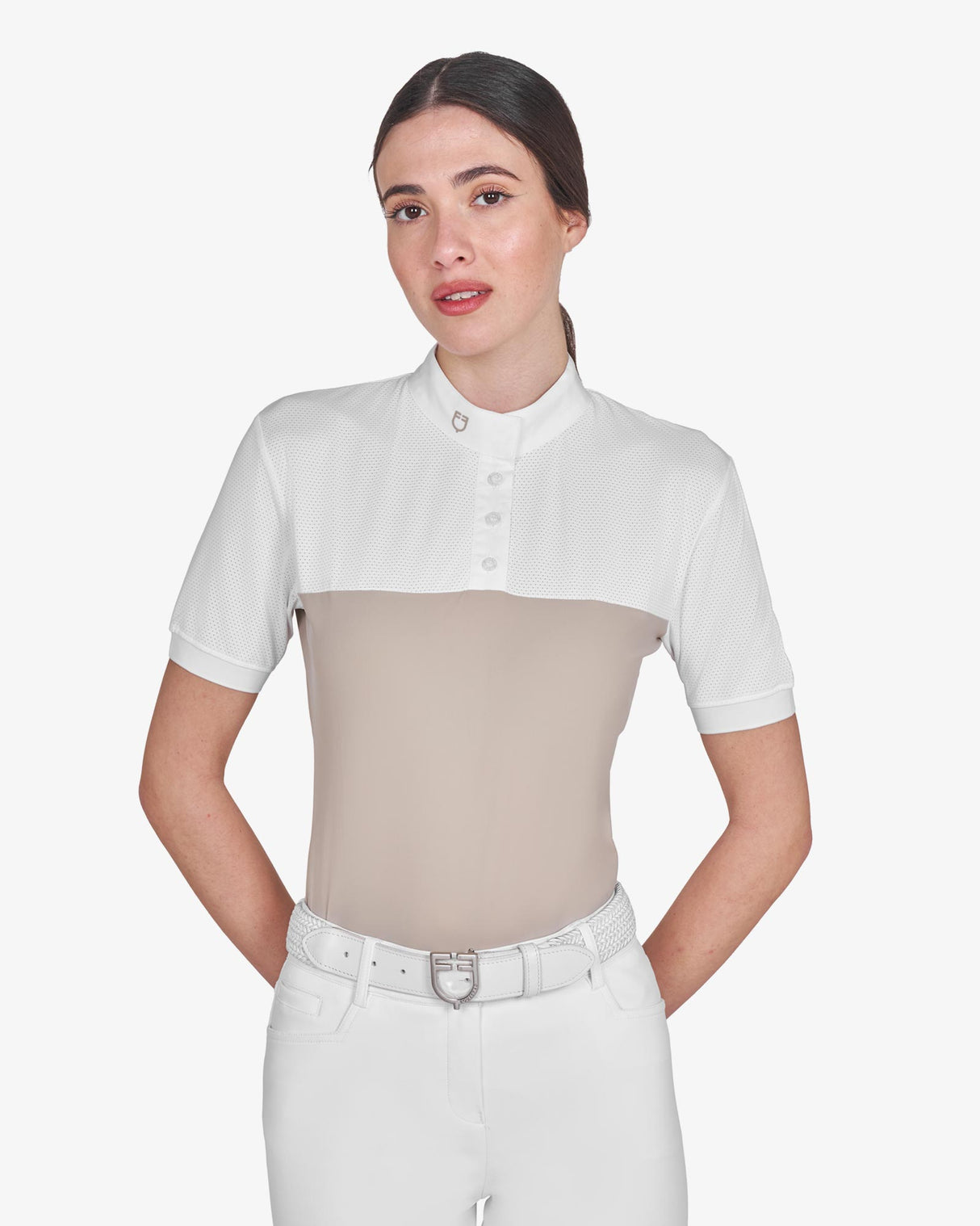 Equestro Women's Slim Fit Polo Shirt In Technical Fabric And Mesh