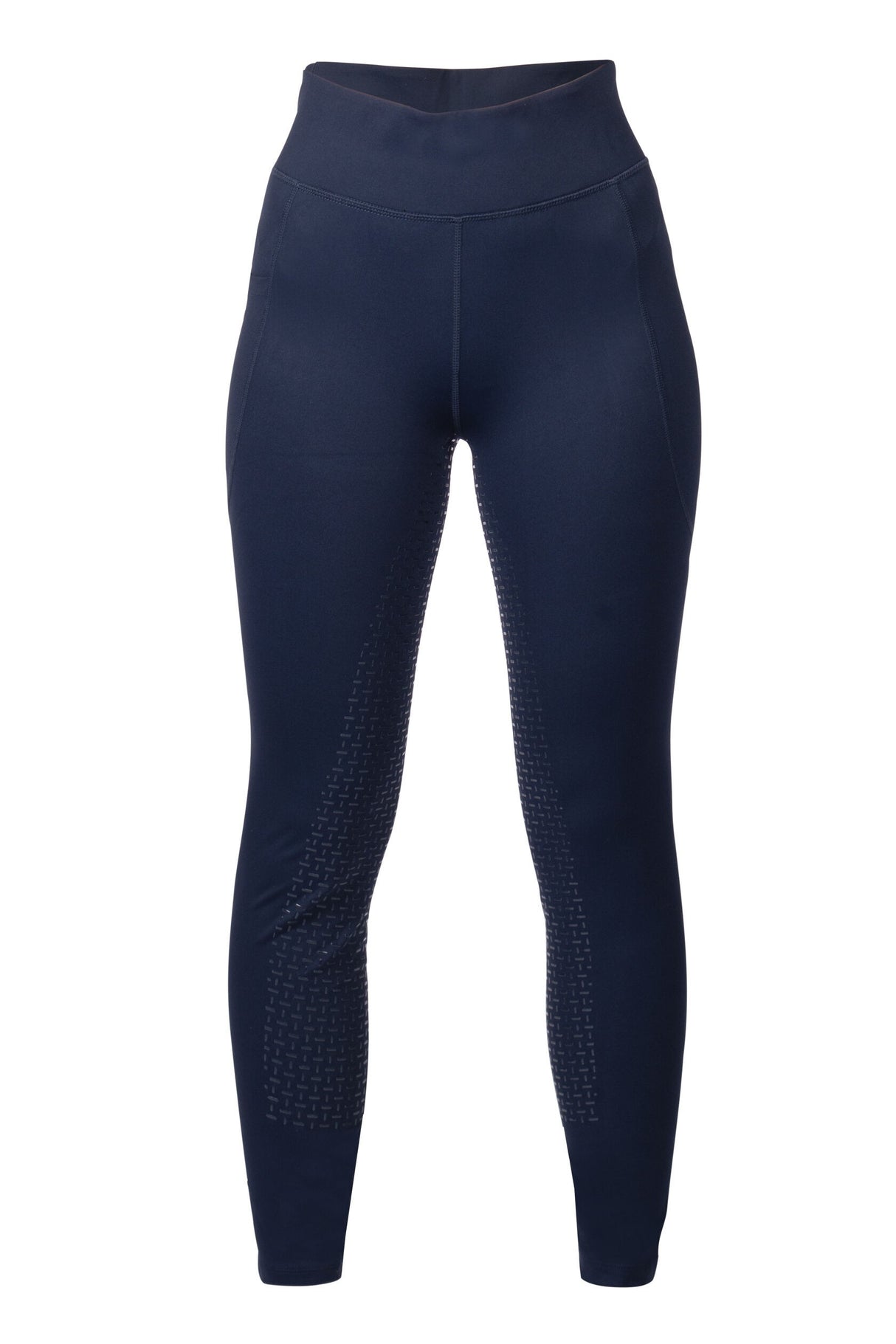 HKM Ladies Silicone Full Seat Riding Leggings -Mesh II- #colour_deep-blue