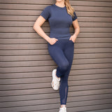 HKM Ladies Silicone Full Seat Riding Leggings -Mesh II- #colour_deep-blue