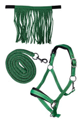 HKM Head Collar Set -Lilly- with Snap Hook & Fly Fringe #colour_green