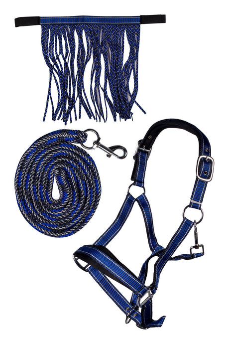 HKM Head Collar Set -Lilly- with Snap Hook & Fly Fringe #colour_corn-blue