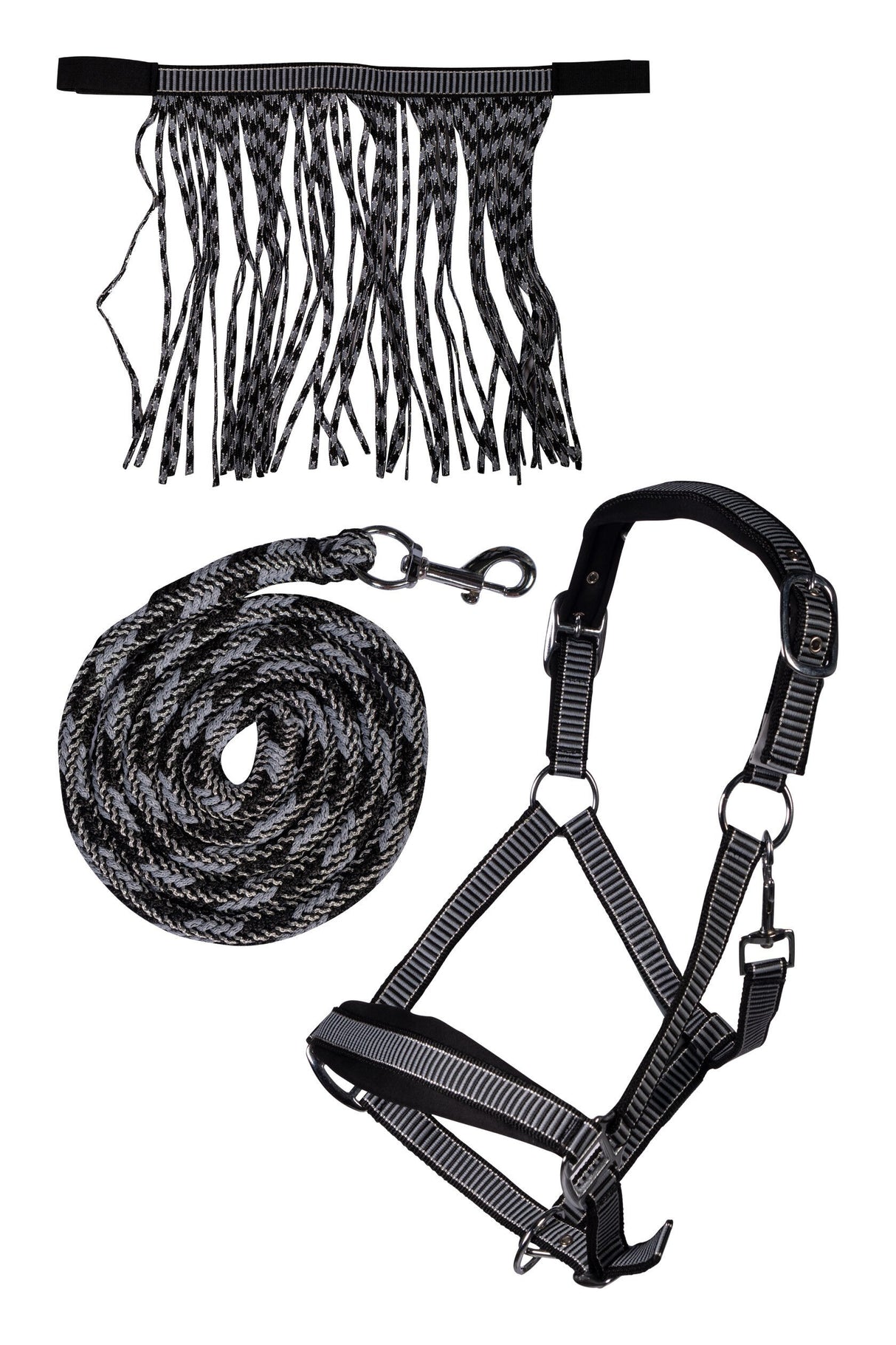 HKM Head Collar Set -Lilly- with Snap Hook & Fly Fringe #colour_black