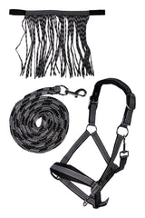 HKM Head Collar Set -Lilly- with Snap Hook & Fly Fringe #colour_black
