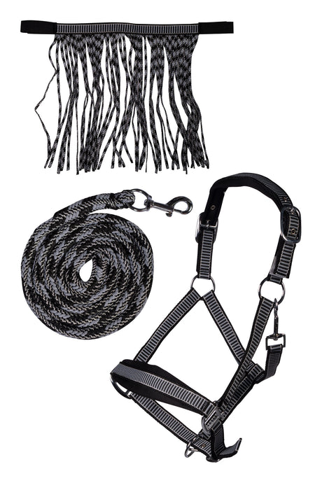 HKM Head Collar Set -Lilly- with Snap Hook & Fly Fringe #colour_black