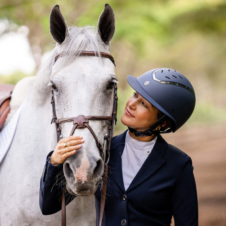 Charles Owen Kylo Wide Peak Matte Riding Hat #colour_navy-matte-pewter