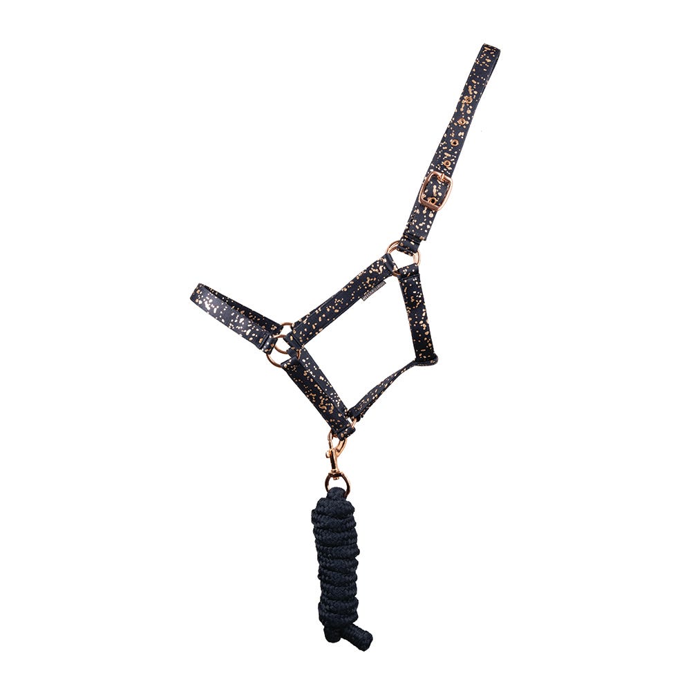 Hy Equestrian Elevate Allure Head Collar & Lead Rope #colour_navy-rose-gold