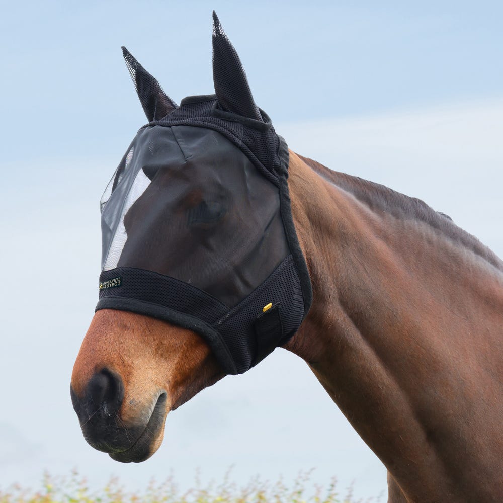 Hy Equestrian Armoured Protect Half Mask with Ears #colour_black
