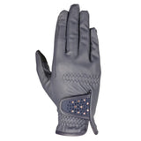 Hy Equestrian Children's Shimmer Riding Gloves #colour_navy-with-navy-rose-gold-diamantes