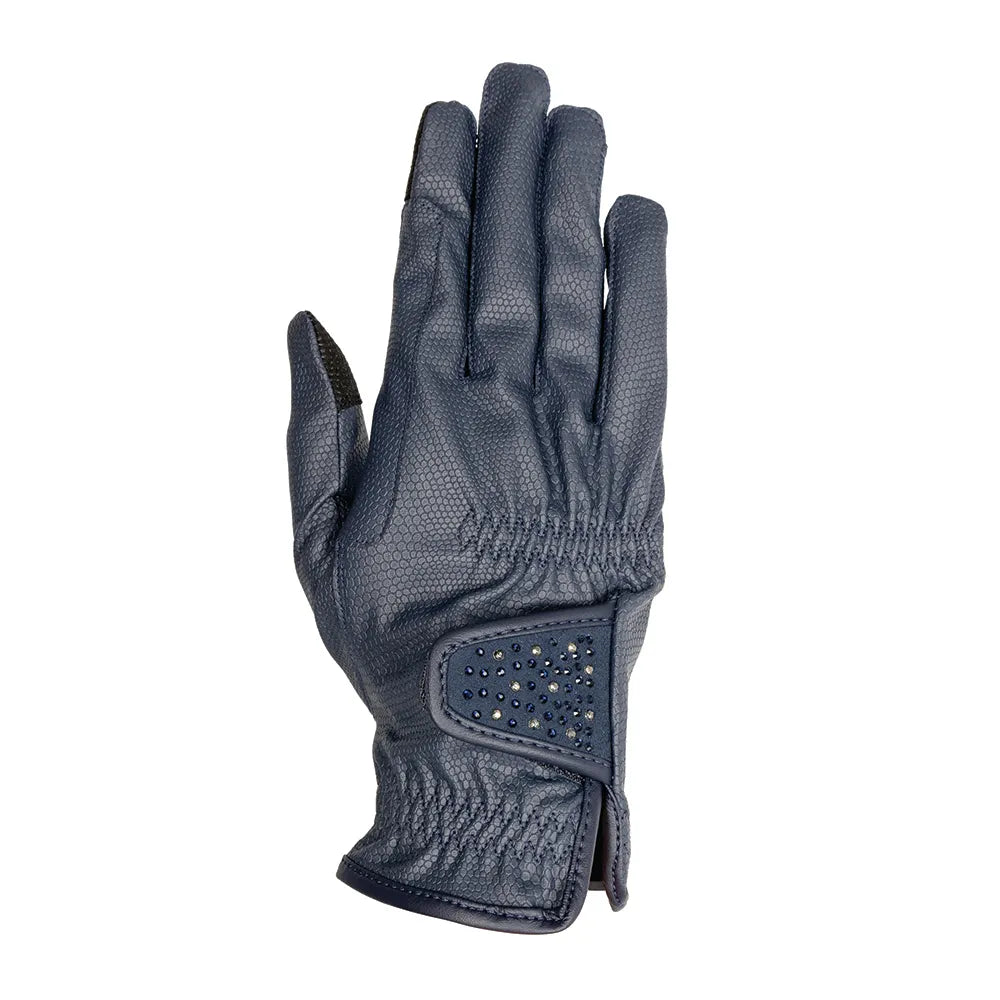 Hy Equestrian Children's Shimmer Riding Gloves #colour_navy-with-navy-silver-diamantes