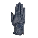 Hy Equestrian Children's Shimmer Riding Gloves #colour_navy-with-navy-silver-diamantes