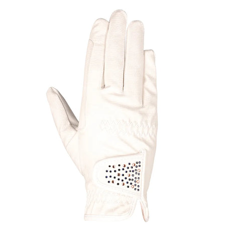 Hy Equestrian Children's Shimmer Riding Gloves #colour_white-with-navy-rose-gold-diamantes