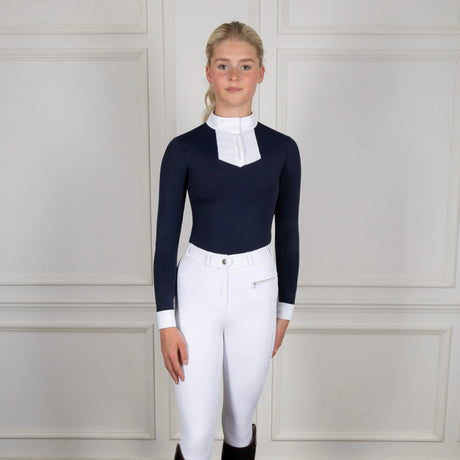 Coldstream Long Sleeve Roslin Ruffled Crystal Show Shirt #colour_navy
