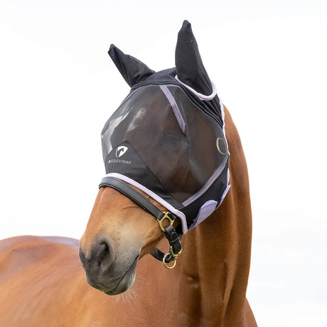 Hy Equestrian Mesh Half Mask with Ears #colour_black-lilac