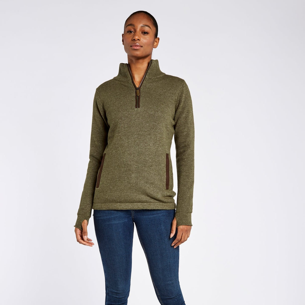 Dubarry Womens Morrisey Zip Neck Sweater #Colour_dusky-green