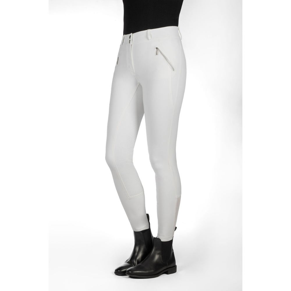 HKM Women's Silicone Full Seat Riding Breeches -Lia High Waist- #colour_white