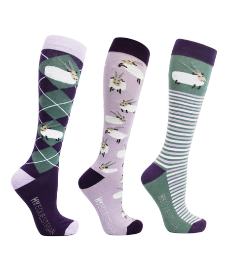 Hy Equestrian Novelty Printed Socks #colour_purple-moss
