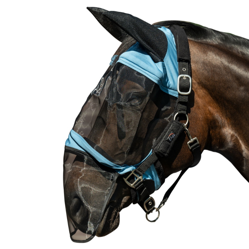 HKM Anti-Fly Mask -Premium- with Nose #colour_smokey-blue