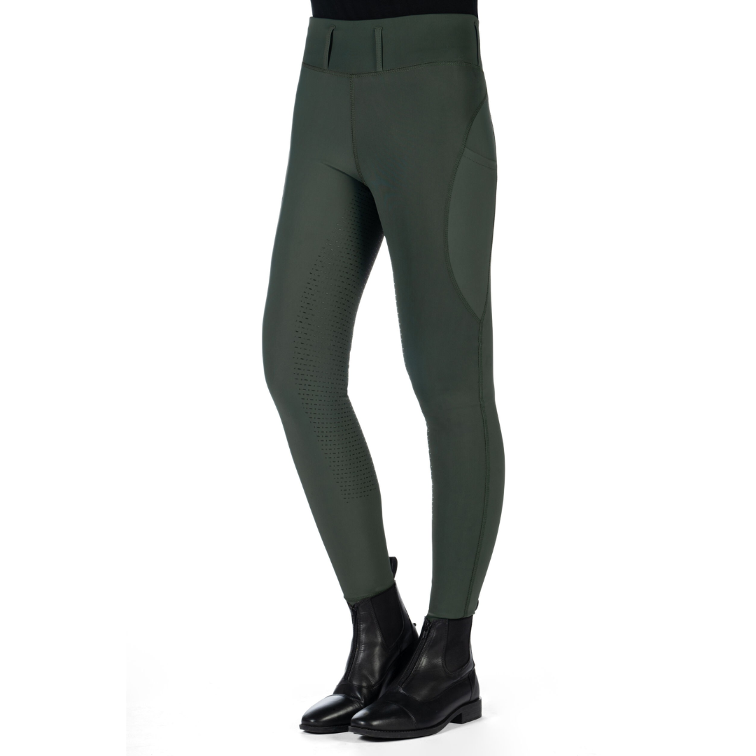 HKM Womens's Silicone Full Seat Riding Leggings -Jil High Waist- #colour_olive-green