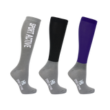 Hy Sport Active Young Rider Riding Socks Pack of 3 #colour_royal-violet-pencil-point-grey-black