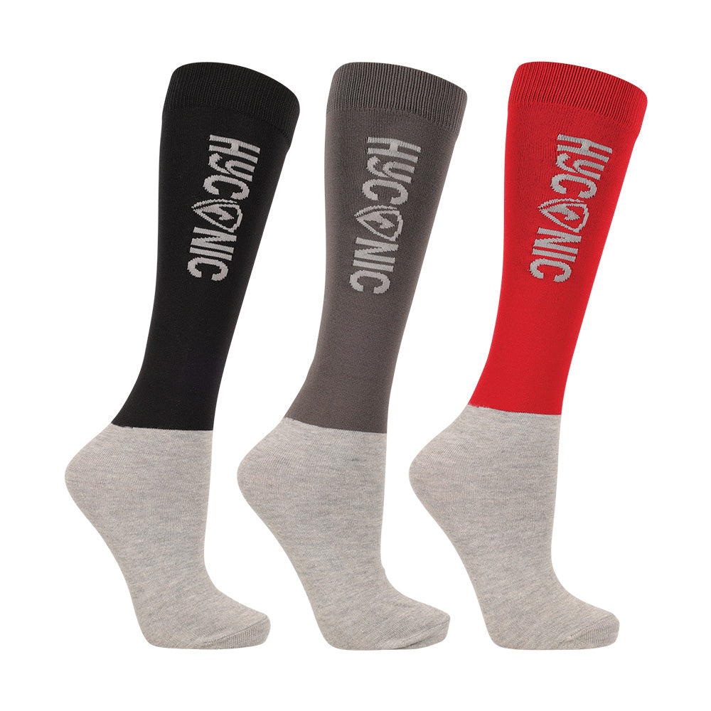 HYCONIC Socks by Hy Equestrian Pack of 3 #colour_red-black