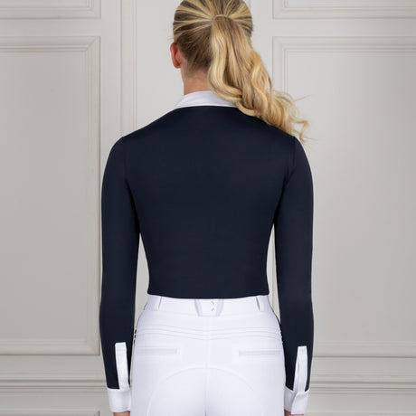 Coldstream Long Sleeve Roslin Ruffled Crystal Show Shirt #colour_navy