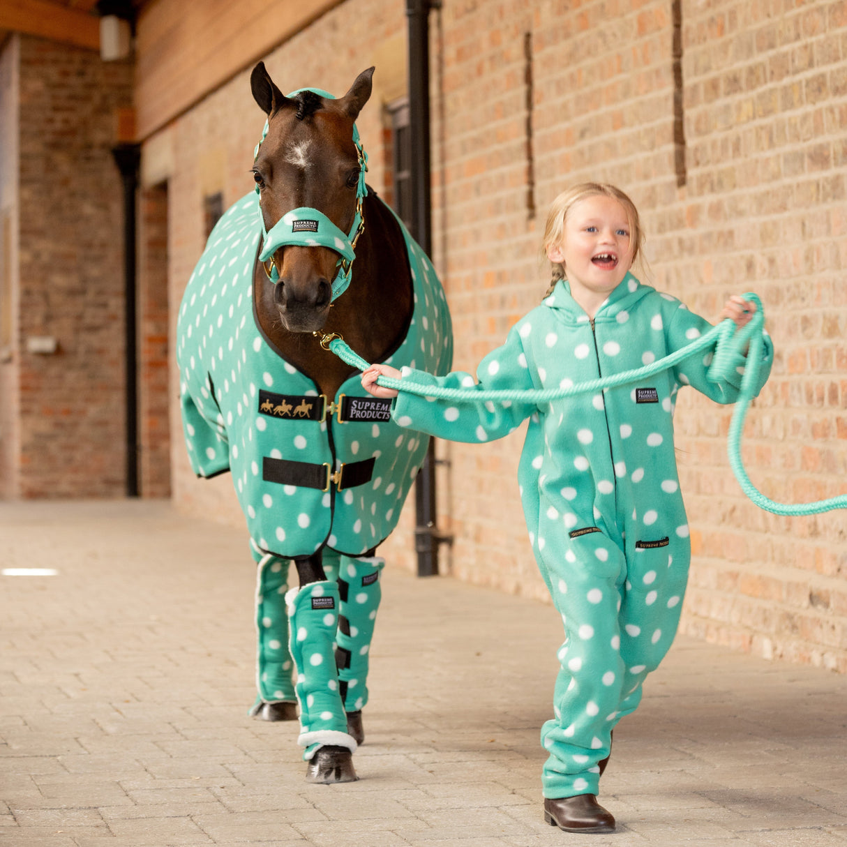 Supreme Products Child's Dotty Fleece Onesie #colour_gorgeoous-green
