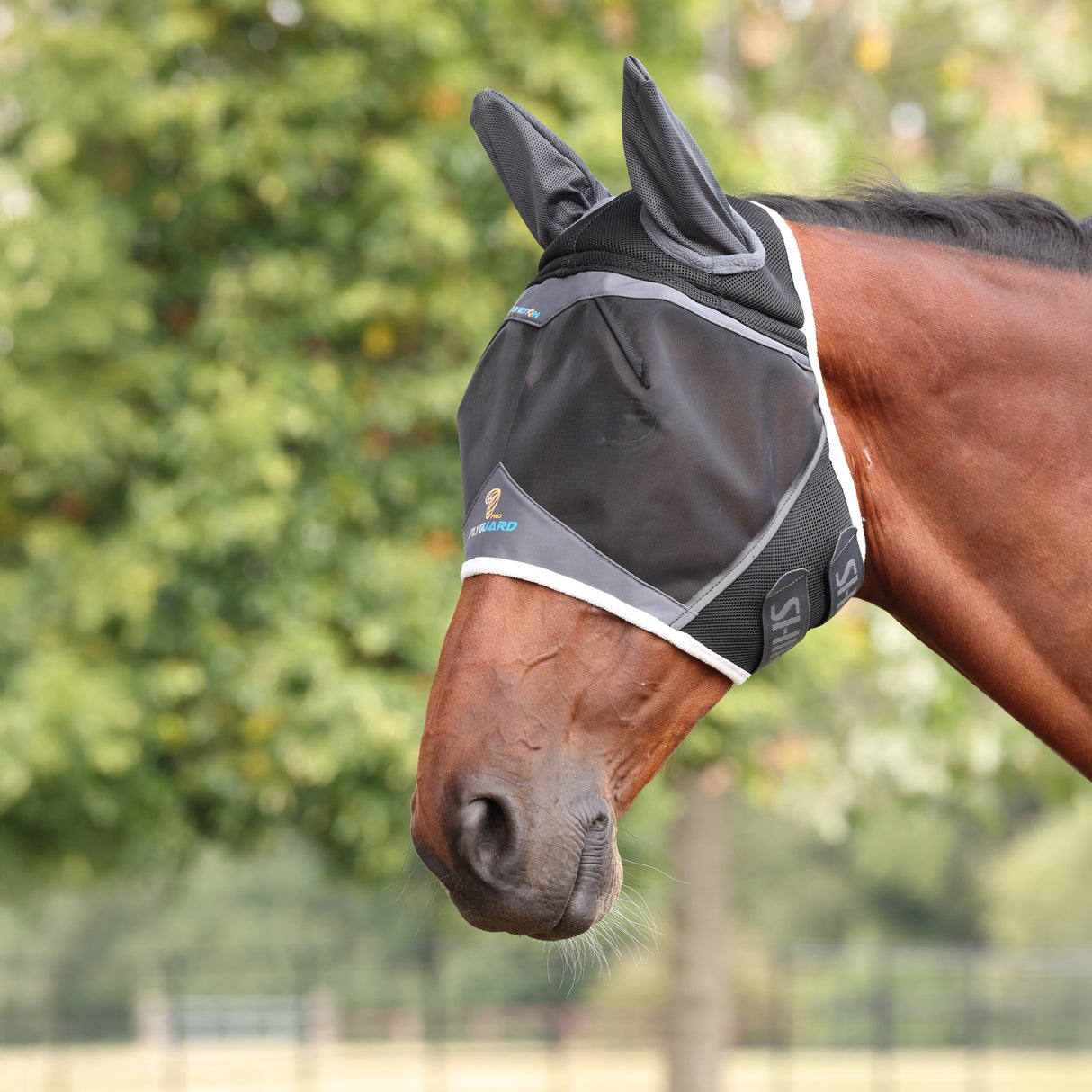 Shires Pro Fly Guard Air Motion Fly Mask With Ears #colour_dark-grey