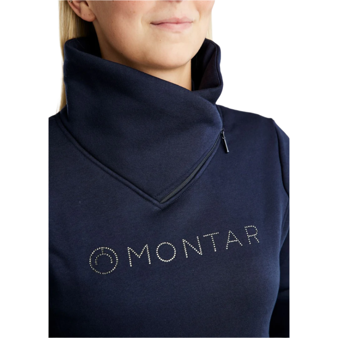 Montar MoNaja High Collar Sweatshirt with Gun Metal Crystal Logo #colour_navy