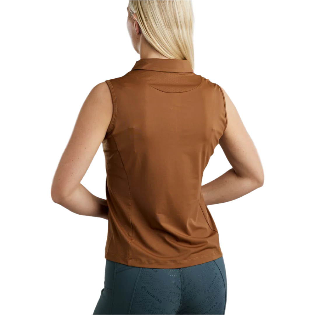 Montar MoStella Sleeveless Training Shirt with Mesh & Contrast Stated Logo Print #colour_toffee