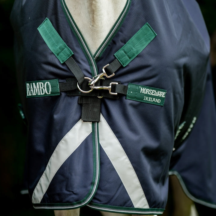 Horseware Ireland Rambo 1680D 0g Wug Turnout Rug #colour_navy-hunter-green-silver