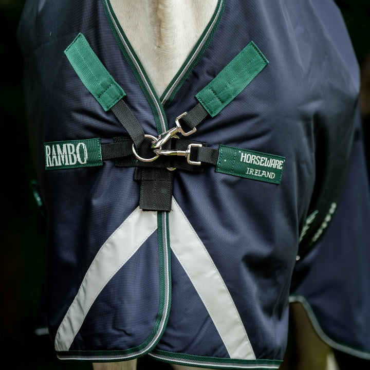 Horseware Ireland Rambo 1680D 50g Wug Turnout Rug #colour_navy-hunter-green-silver