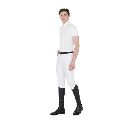 Equestro Men's Competition Polo Shirt In Breathable Technical Fabric #colour_white