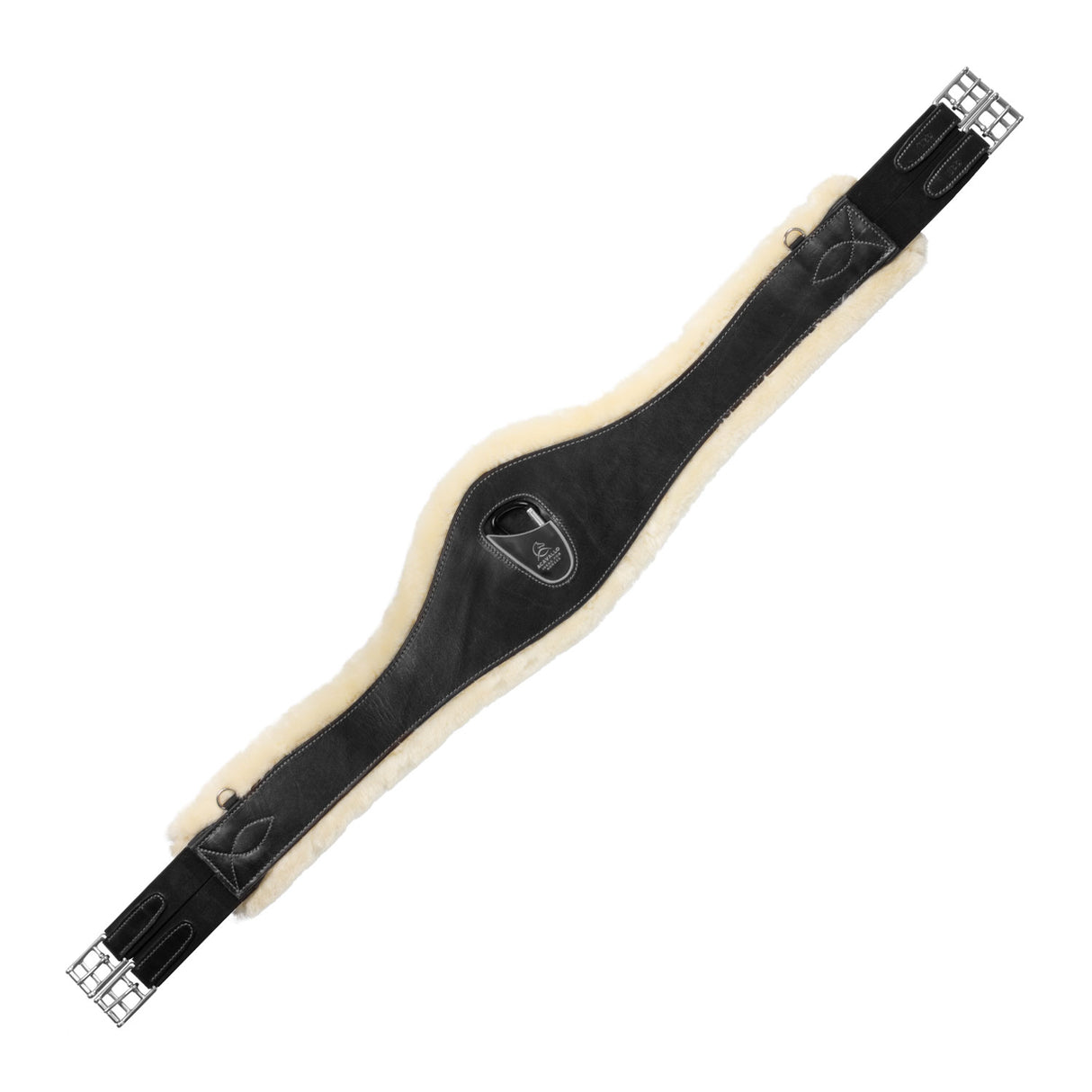Acavallo Jumping Girth Leather & Removable Faux Sheepskin #colour_black