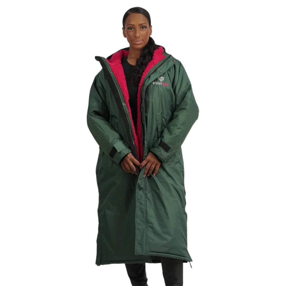 EQUIDRY Women's Thick Fleece Evolution Fixed Hood #colour_black-forest-green-peacock-pink