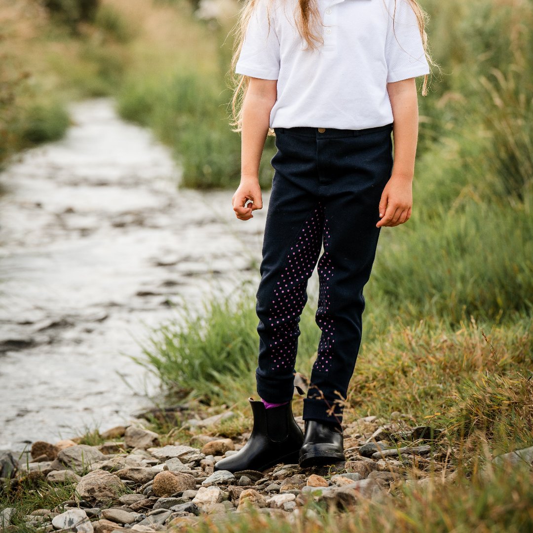 Mackey Equisential Junior Spotty Jodhpurs #colour_navy-azalea