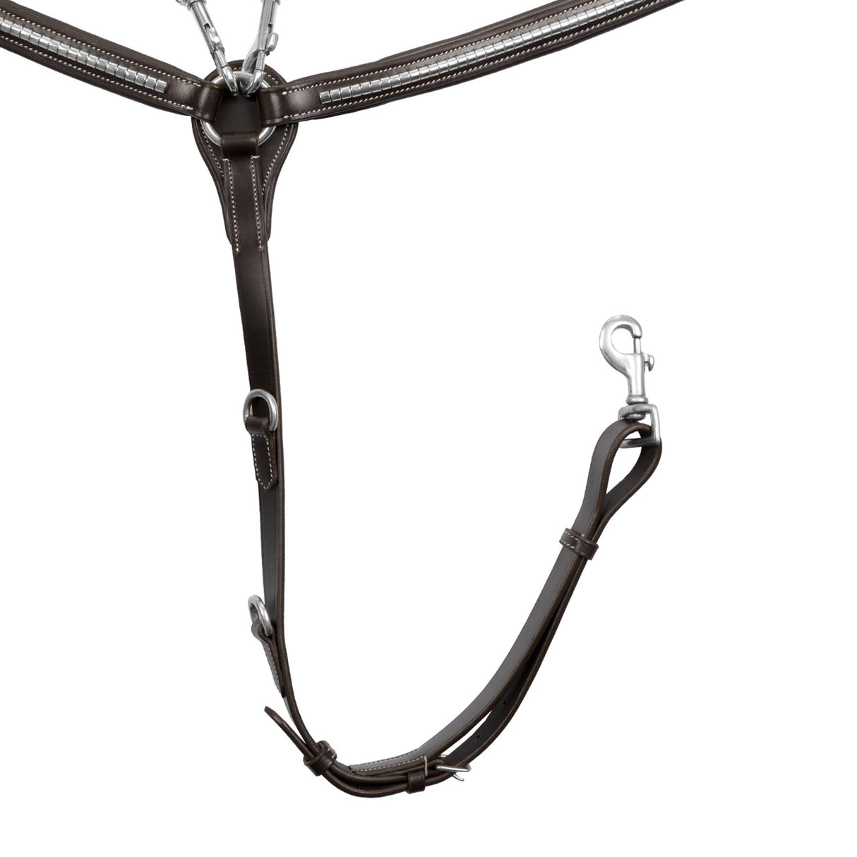 Tanned leather fork breastplate with silver clincher