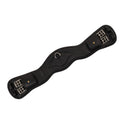 Shaped leather dressage girth with logo pin